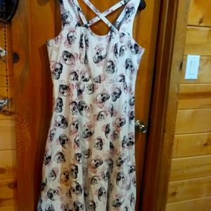 Swing Rockabilly Skull Pink Flowered Strappy Dress Gothic